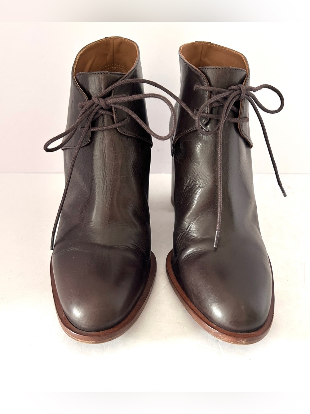 Veronique Branquinho Ankle Boots Brown Leather Heels Poetcore Size IT38.5 US 8.5 - Picture 3 of 15